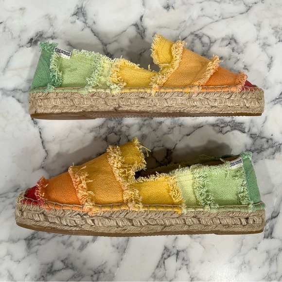 Anthropologie Soludos ombré frayed espadrilles pastel rainbow sherbet colors 8 - Picture 8 of 11
